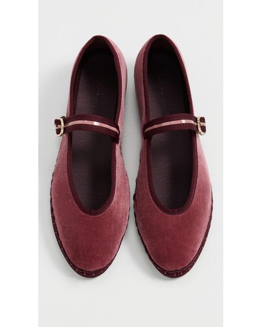 Flabelus Red Pierre Velvet Mary Jane Flats