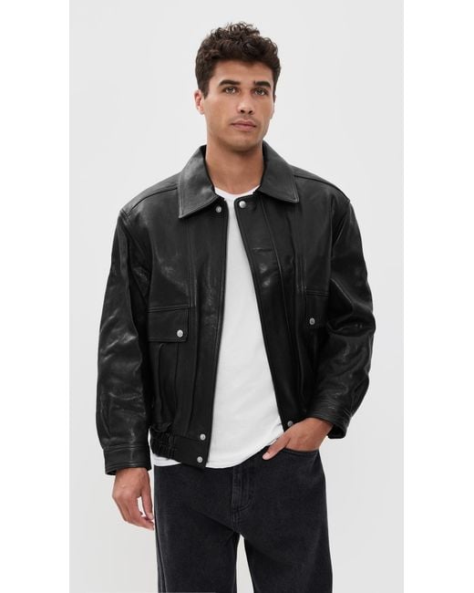 DUNST Oversized Vintage Leather Blouson Jacket in Black | Lyst