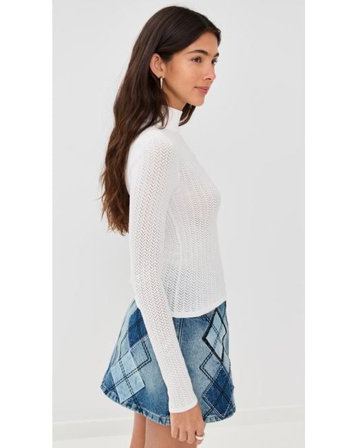 Alice + Olivia White Lanie Pointelle Mock Neck Top