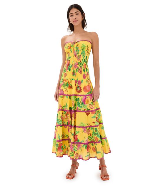Farm Rio Yellow Smocked Maxi Dress