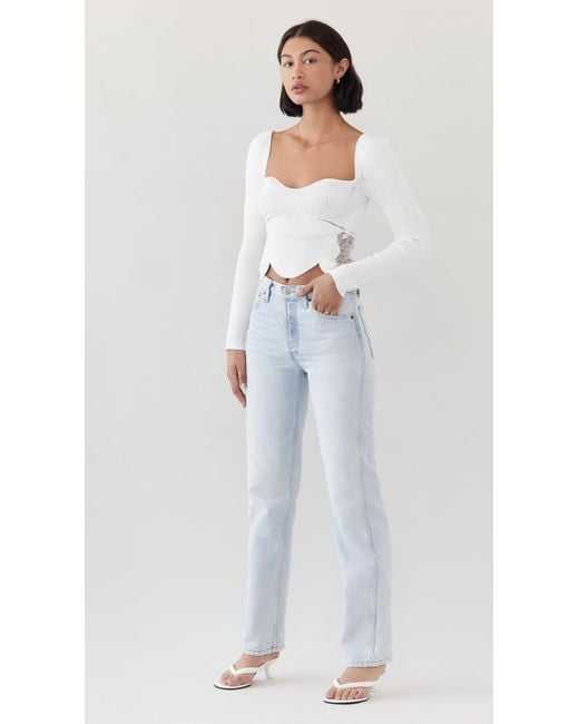 Tシャツ・カットソー SELF PORTRAIT RIBBED TOP WITH LACE White Lace Trim Rib Knit Top – self-portrait-EU