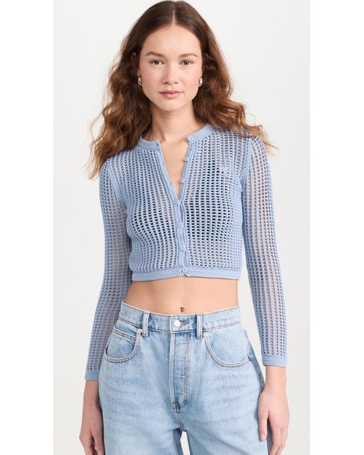 Alexander Wang Blue Aexander Wang Knit Cropped Crew Neck Cardigan With Ebroidered Ogo Dark Oxford Bue