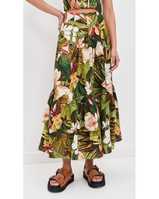 FARM Rio Botanical Forest Asymmetric Yoke Midi Skirt in Green | Lyst
