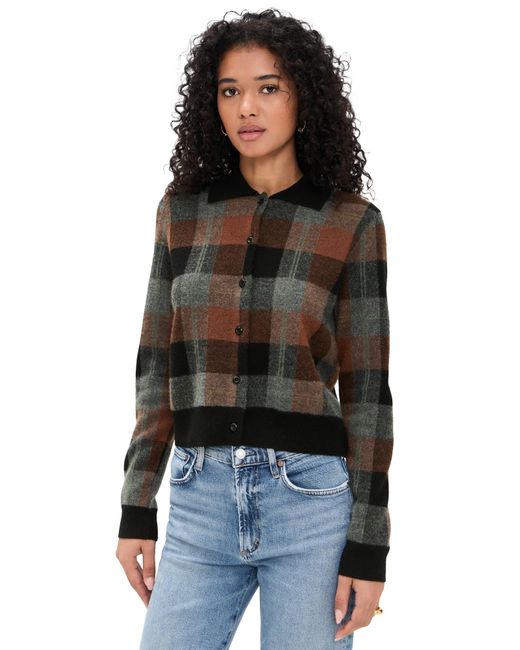 Vince Black Check Plaid Cashmere Polo Cardigan