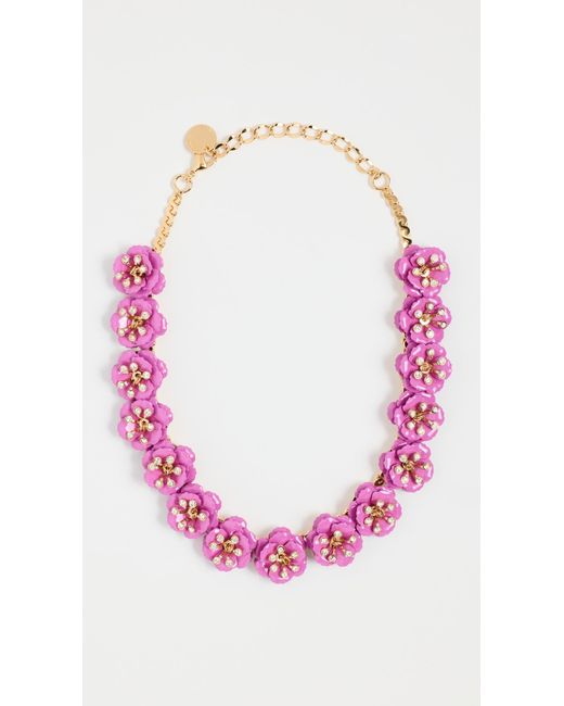 Carolina Herrera Pink Flower & Crystal Necklace