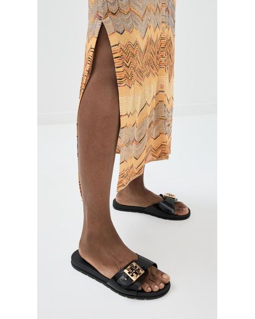 サンダル・ミュール Tory Burch Patent Synthetic Leather Buckle Slide Amazon.com | Tory Burch Women's Buckle Slides, Perfect Black