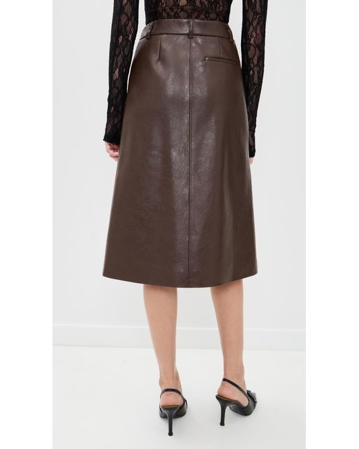 MSGM Black Leather Midi Skirt
