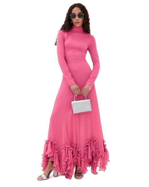 ROTATE BIRGER CHRISTENSEN Chiffon Maxi Ruffle Dress in Pink | Lyst