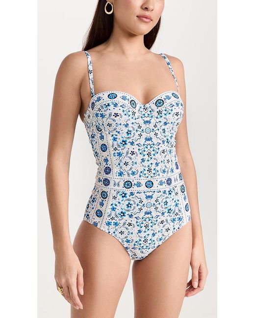 Tory Burch Blue Printed Underwire One Piece Swimsuit