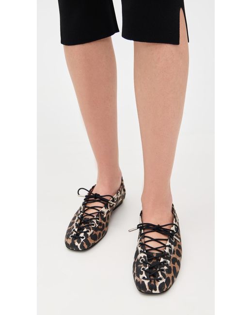 Ganni Eyelets Lace Up Ballerina Flats in Black | Lyst