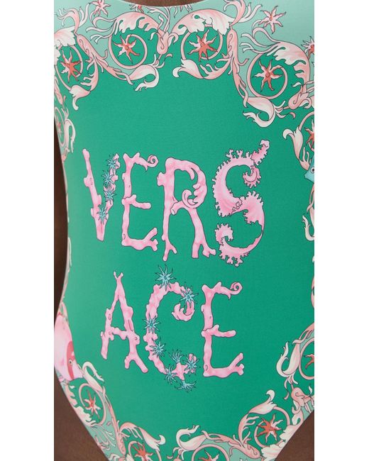 Versace Green Light Underwater Barocco Placed Print One Piece