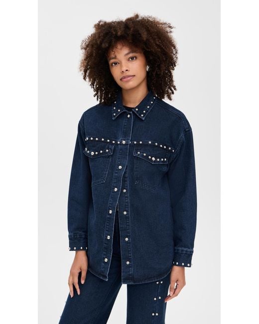 Moon River Blue Button Up Stud Detail Denim Jacket