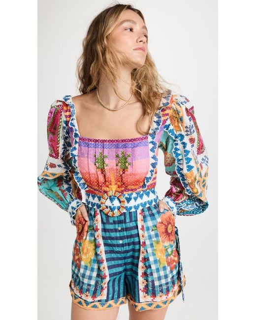FARM Rio Cotton Summer Stitches Romper Lyst Canada