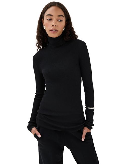 Tibi Black Feather Weight Ribbed Sweater Turtle Neck Pullover