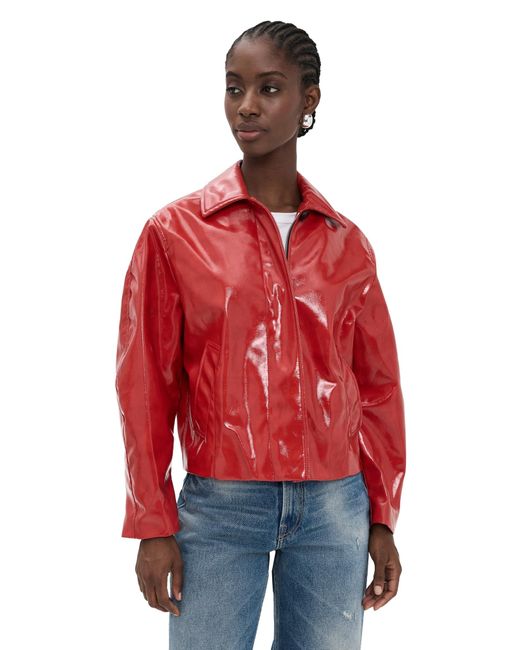 MSGM Red Cropped Faux Leather Jacket