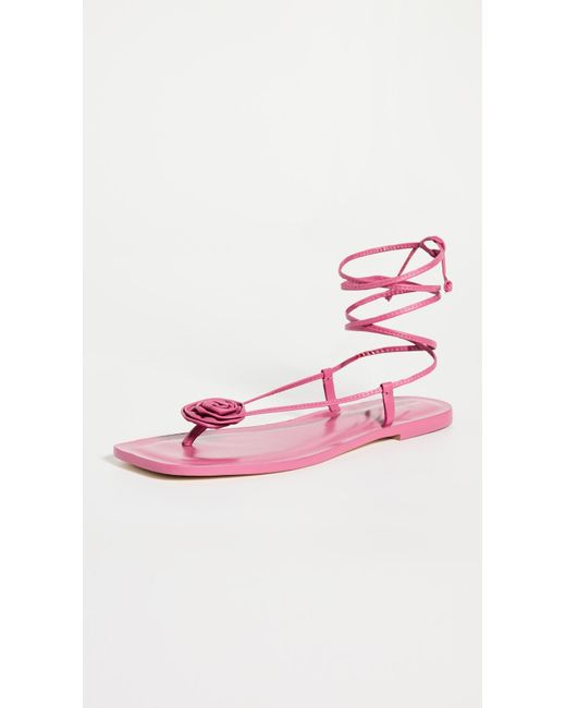 Reformation Pink Vicky Lace Up Rosette Leather Sandals