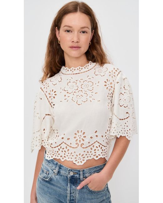 Sea White Lula Embroidery Short Sleeve Top