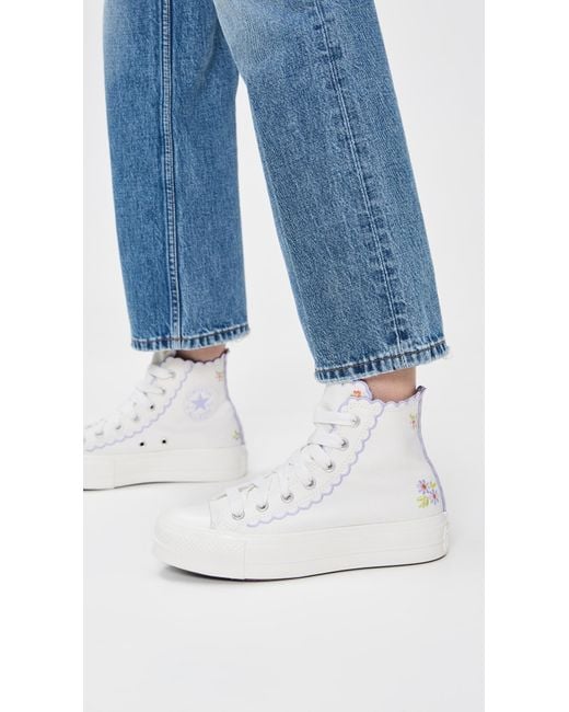 Converse White Chuck Taylor All Star Lift Platform Embroidered Flowers Sneakers