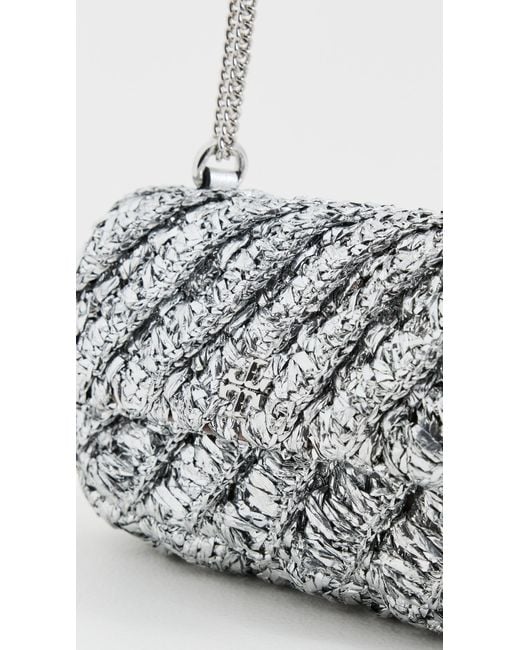 Tory Burch White Kira Woven Mini Flap Bag