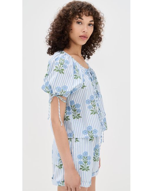 Saylor Blue Rheese Block Print Top