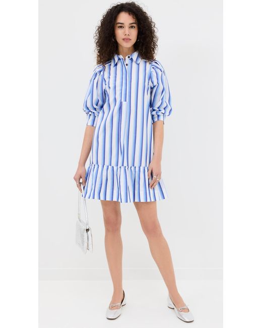 Ganni Blue Stripe Cotton Mini Shirt Dress