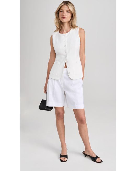 Theory White Double Pleated Shorts
