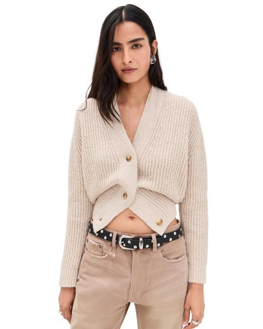 R13 Natural Split Hem Ribbed Cardigan