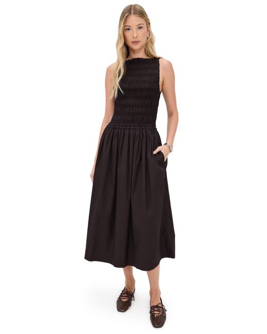 Madewell The Melody Smocked Midi Dress in Black | Lyst