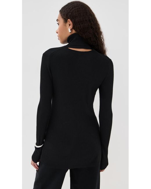 Tibi Black Feather Weight Ribbed Sweater Turtle Neck Pullover