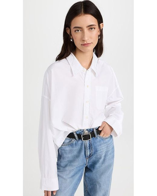 Denimist Cropped Button Front Shirt in White | Lyst Canada