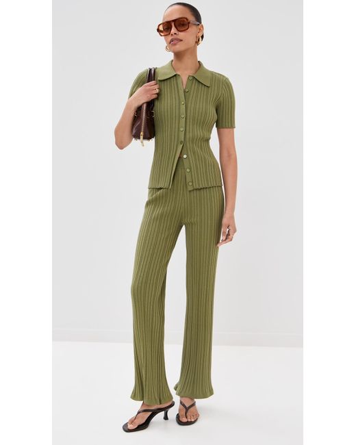 Le Bos Green Ribbed Flare Pants