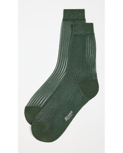 Stems Green Fine Ribbed Metallic Crew Socks