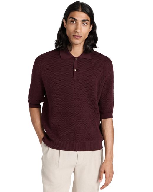 De Bonne Facture Red Honeycomb Knitted Polo for men