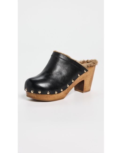 Beek Black Woodpecker Shearling Clogs