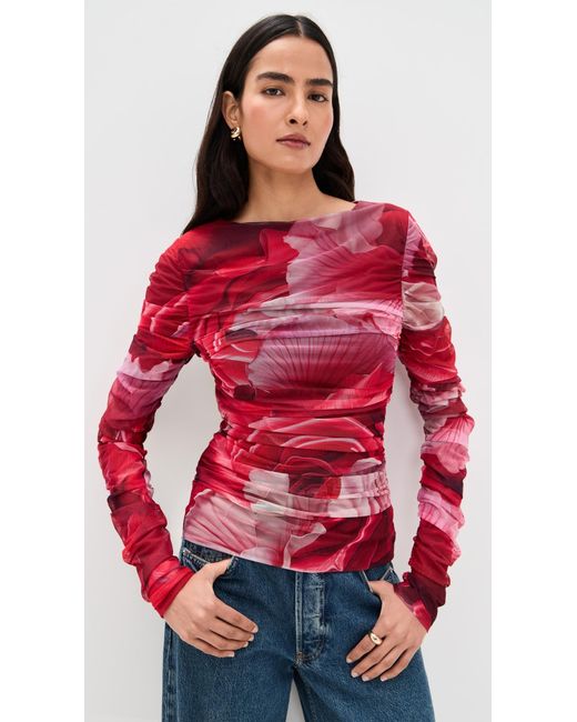 Aje. Red Flora Mesh Top