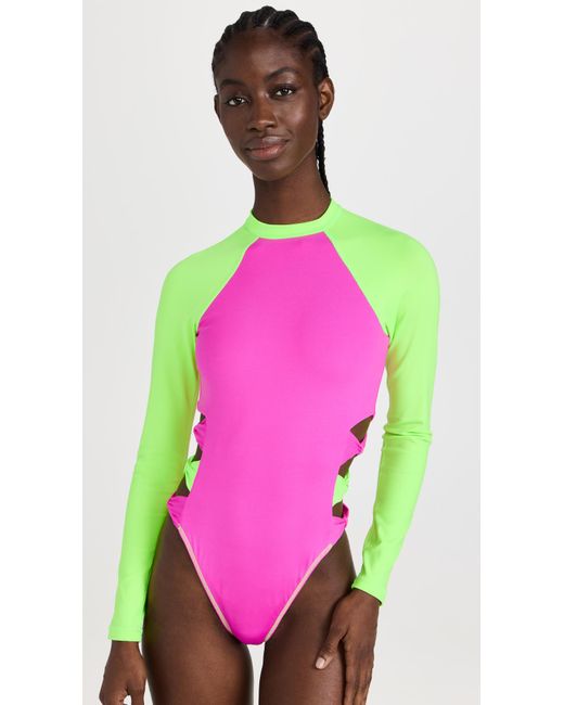 LoveShackFancy Synthetic X Hurley Blocked Bow Cheeky Surf Suit in