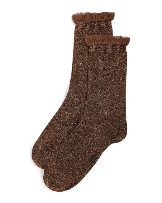 Stems Brown Soft Ruffle Metallic Socks