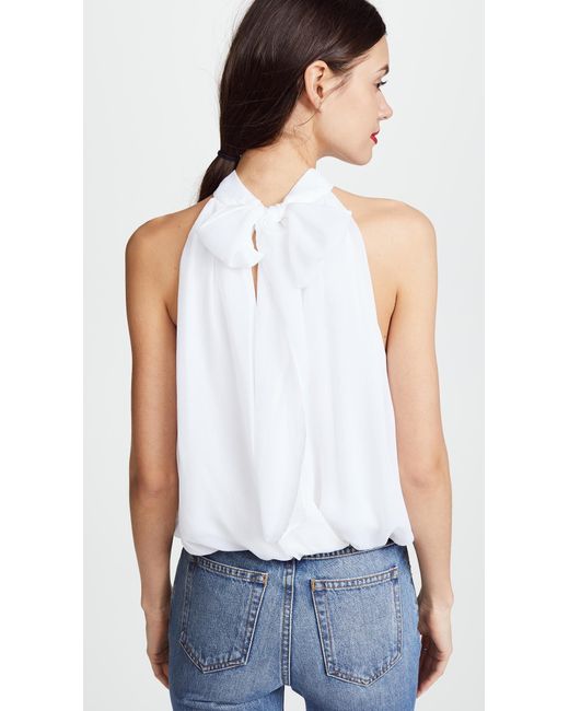 Alice + Olivia White Maris Gathered Halter Top