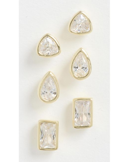 By Adina Eden White Multi Shape Cubic Zirconia Bezel Stud Earrings Combo Set