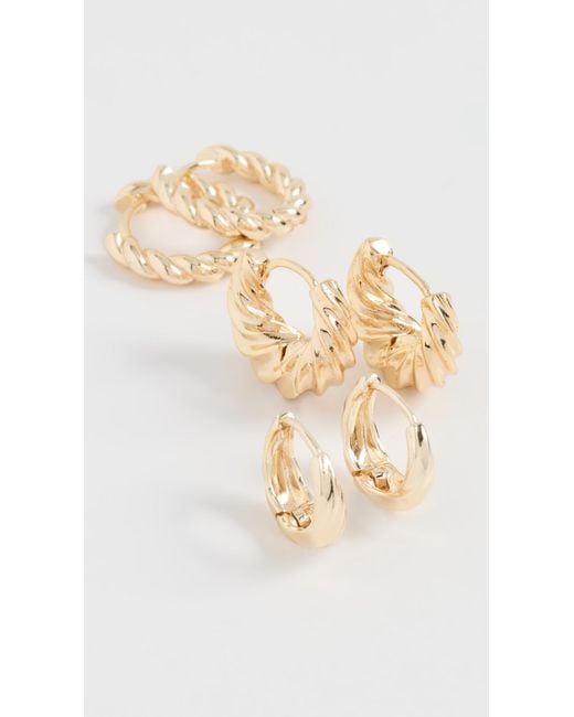 By Adina Eden Metallic Solid Twisted Huggie Earrings Combo Set