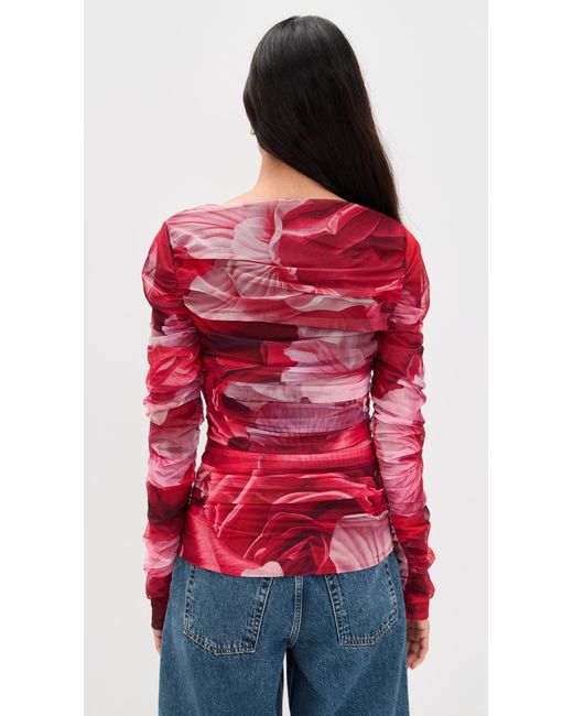 Aje. Red Flora Mesh Top