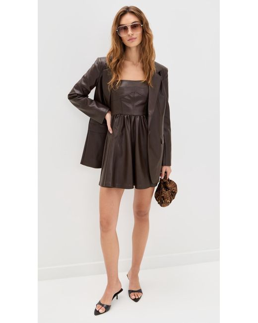 Susana Monaco Black Faux Leather Corset Flare String Dress