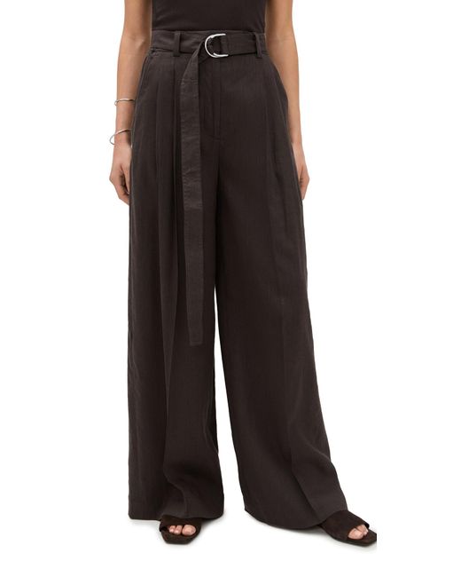 Helmut Lang Black Wide Double-Pleat Trousers With Belt