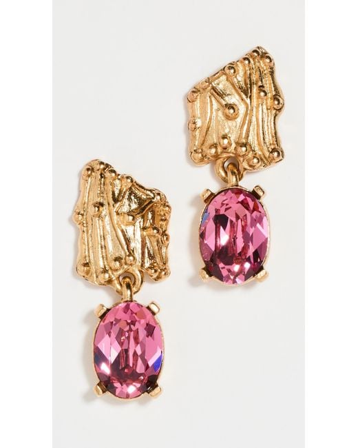 Oscar de la Renta Pink Crystal Plak Drop Earrings