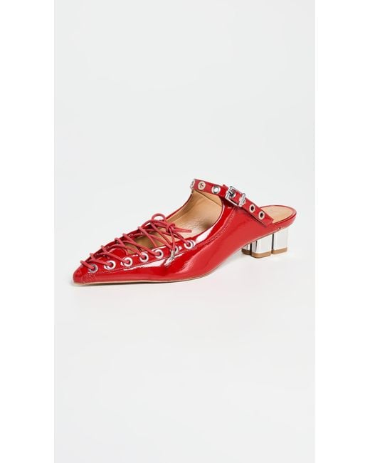 Ganni Red Eyelets Lace Up Mules