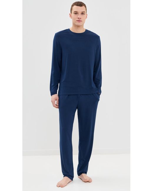 Eberjey Blue Henry Long Sleeve Pants Pj Set for men