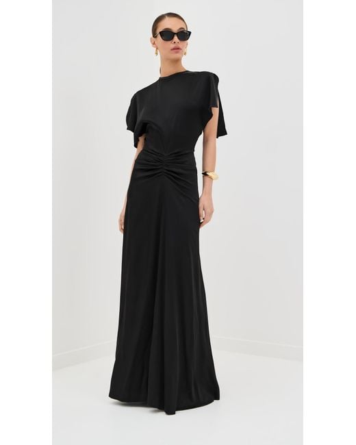 Victoria Beckham Black Gathered Waist Floor Length Dress