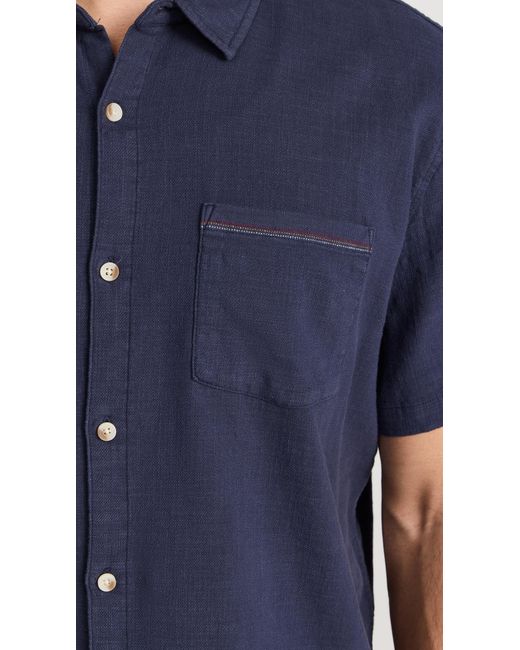 Marine Layer Blue Short Sleeve Classic Stretch Selvage Shirt for men