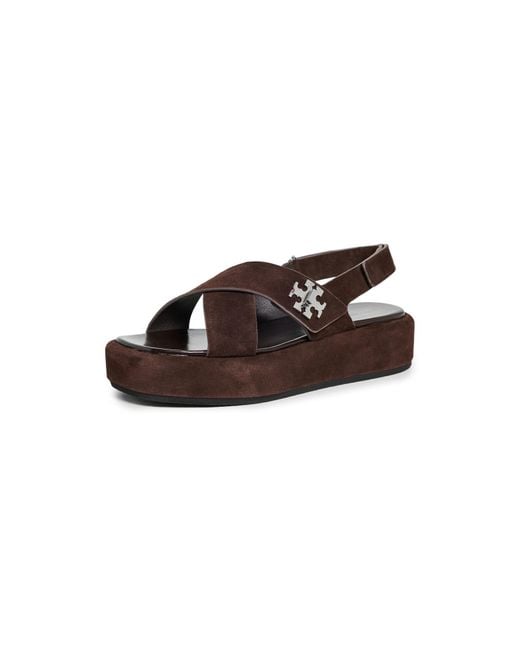 Tory Burch Brown T Lock Platform Sandals 40Mm