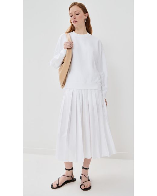 Tibi White Pleated Pull-On Skirt